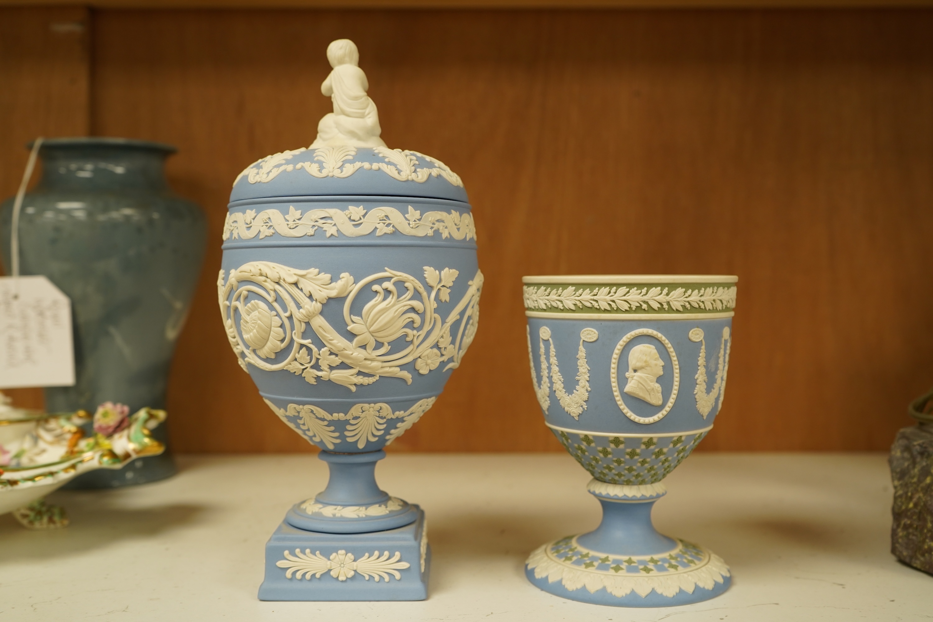 A Wedgwood jasper ware urn and goblet, limited edition 146/200, with certificate, 22cm high
